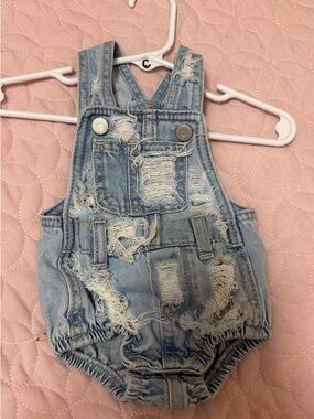 Old Navy Light Blue Distressed Denim Overalls